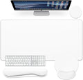Dapesuom Large Gaming Mouse Pad White Mouse Pads with Wrist Rest Wrist Support 4in1 Big XXL Desk Mat Desk Pad + Ergonomic Mousepad + Memory Foam Keyboard Mat Wrist Rest + Coaster Set for Computer