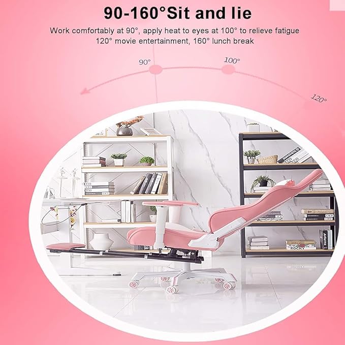 Office Chair Gaming Chair Computer Chair Gaming Chair with FootrestPU Leather Office Computer Chair with Headrest Lumbar SupportErgonomic Racing Recliner Game Cha(Size:50x86cm(20x34inch)Color:Pink)