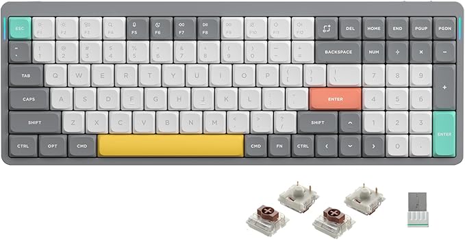 nuphy Air96 V2 Wireless Mechanical Keyboard100 Keys RGB Backlit KeyboardSupports Bluetooth 5.12.4G and Wired Connectionfor PC/Laptop/Windows/Mac -Grey Gateron Brown Switch