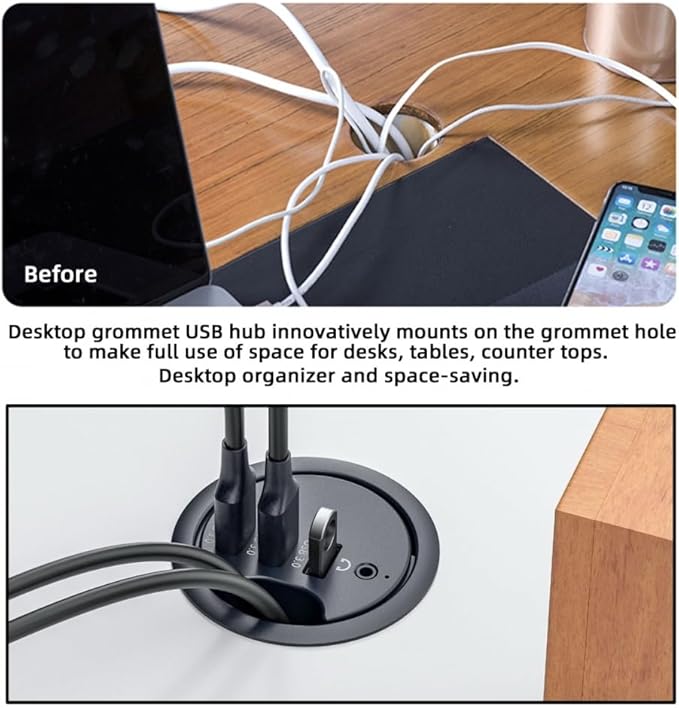 CY USB 3.0 Hub Sound Card AUX 3 Port USB 60mm Desk Grommet Splitter Dock Station Headphone Mic Audio Interface for Desktop PC