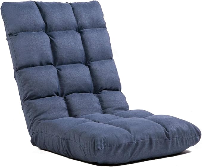 Folding Floor Gaming Chair with Back Support 14-Position Adjustable Recliner - Padded Cushion with Breathable Linen &amp Cotton Blend for Adults &amp Kids Perfect for Gaming Reading &amp Meditat