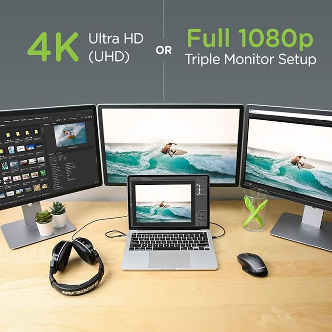 IOGEAR USB-C Triple Display Dock Station - 4K 60Hz - 2 HDMI - 1 DisplayPort - 4 USB 3.0 - Ethernet - 3.5mm Audio - USB-C 100W PD - MacBook Pro/Air Thunderbolt 3 - Type C Laptop - GUD3C4K3