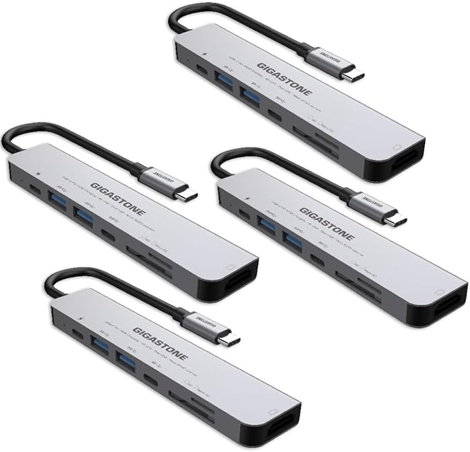 【USB C Hub】【4-Pack】 Gigastone Multiport Adapter 7-in-1 USB C Docking Station with 4K HDMI 100W Power Delivery USB-C&amp 2 USB 3.0 SD&ampMicroSD Reader for MacBook Air/Pro Chromebook Zenbook S