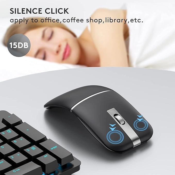 WFB Bluetooth Wireless Mouse for Laptop Foldable Arc 180° Rotating Silent Click Portable Curved Computer Mice for Home Office Travel(Black)