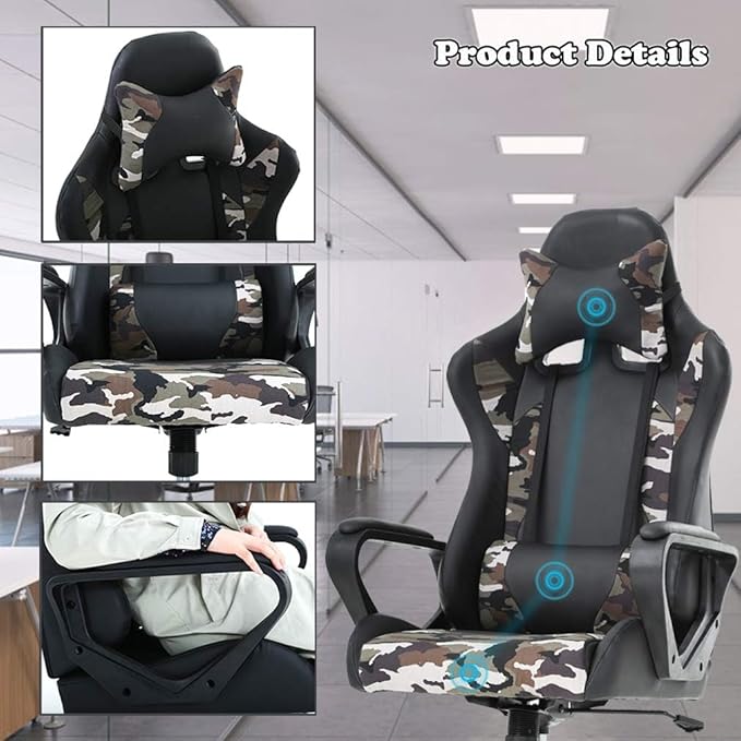 Ergonomic High Back Gaming Chair &amp Office Chair PU Leather &amp Adjustable &amp Easy Assembly &amp BIFMA Certified for Home/Office (Gray) (Camo)