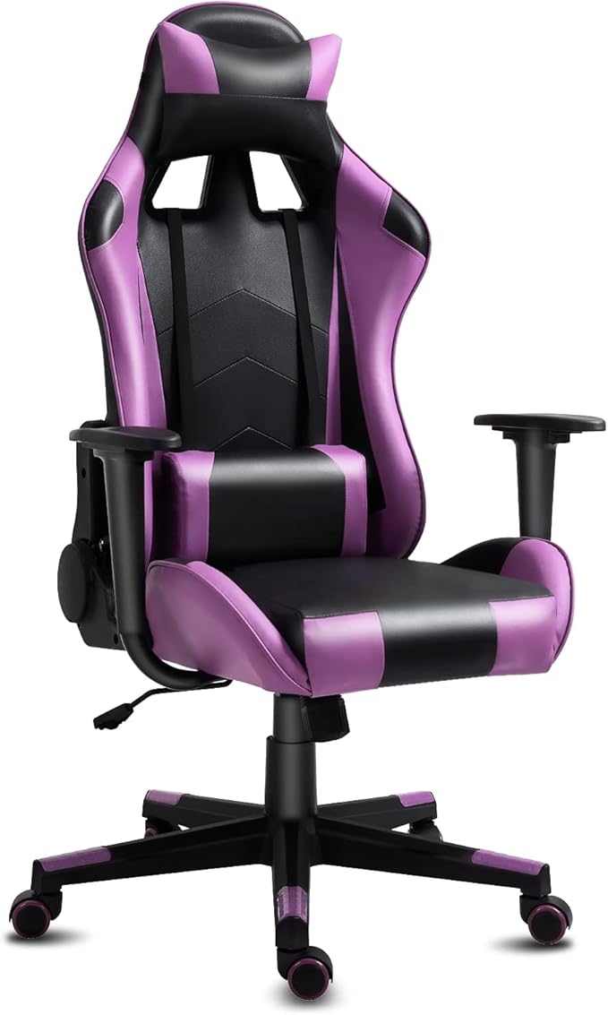 Modern-Depo Gaming Chair Recliner Ergonomic Swivel Office Computer Desk Chair with Headrest Lumbar Support Black Purple
