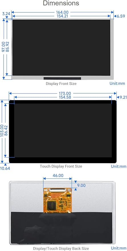 waveshare 7inch QLED Integrated Display Compatible with Raspberry Pi 5/4B/3B+/3B/2B/B+/A+/Zero/Zero W/WH/Zero 2W Supports Jetson Nano and Windows PC 1024 × 600 Resolution with Touch with Accessories