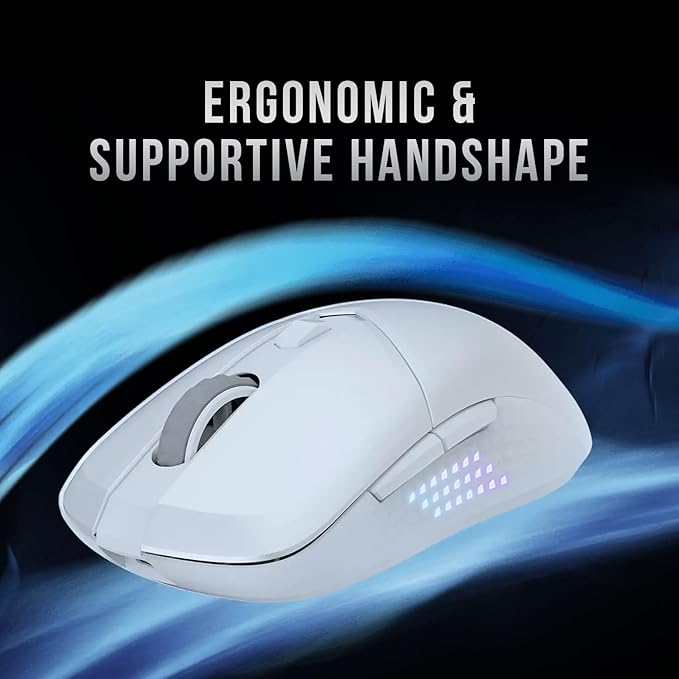 msi Versa 300 Elite Wireless White Gaming Mouse - 26000 DPI Optical Sensor 1000 Hz Polling Rate Symmetrical 60M+ Click OMRON Switches 6 Buttons 200-Hour Battery 1ms Latency RGB 65g