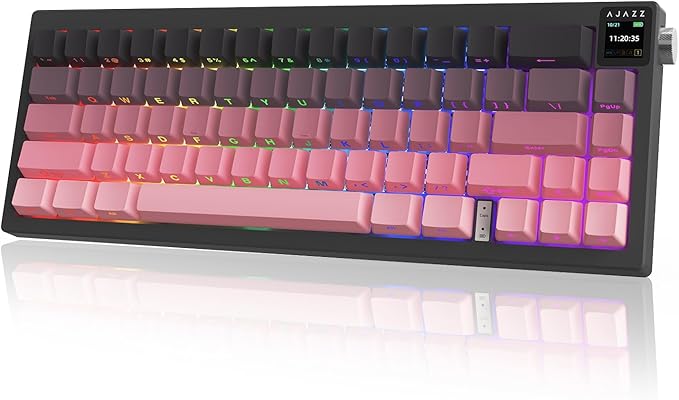 AJAZZ AK650 65% Layout Hot Swappable Gaming Mechanical Keyboard 0.85” TFT Color Display|Knob | Wired | Wireless 2.4G (Side Engraved Pink)