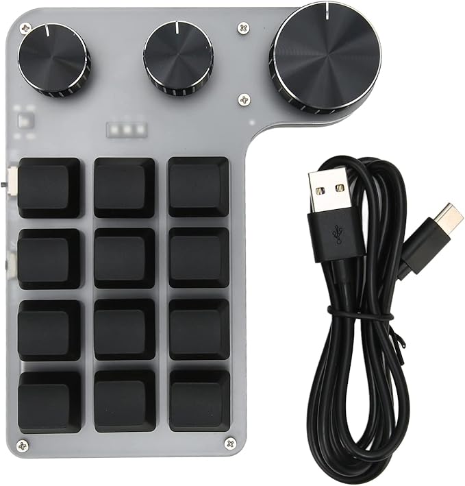 One Handed Macro Mechanical Keyboard 12 Keys with 3 Knobs USB Bluetooth Connection Mini Macro Mechanical Gaming Keypad Programmable Shortcut Custom Function
