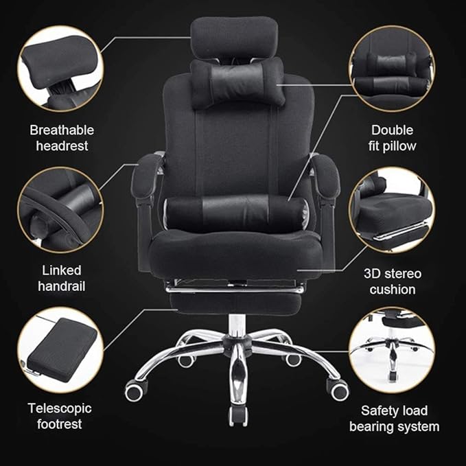 Reclining Computer Chair Home Computer Chair Mesh Office with Wheel Chair Game Gaming Chair Boss Chair Steel Foot Rotating Lift Armrest Boss Chair -Gray