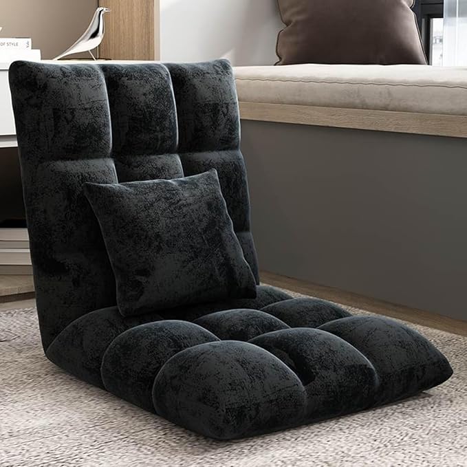 GIZNXBA Floor Chair with 6 Adjustable Positions Foldable Floor Lazy Sofa Folding Floor Gaming Chair with Pillow Meditating Floor Chair for Living Room Bedroom Office(/Black A)