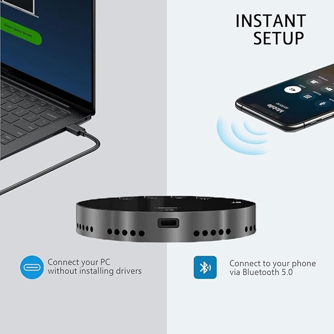 Conference Speaker and Microphone Bluetooth Speakerphone with 360° Voice Pickup USB-C Plug &amp Play Compatible with Leading Platforms for Personal Workspaces