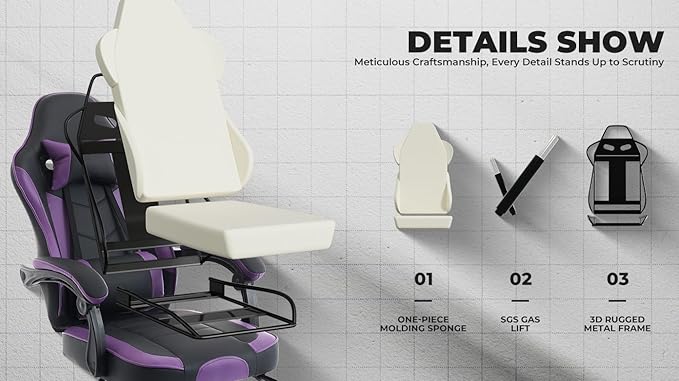 Purple Gaming Chair Gaming Chairs with Footrest Ergonomic Video Gamer Computer Chair with Headrest and Massage Lumbar Support for Adults Kids 12+