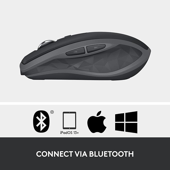 Logitech MX Anywhere 2S Bluetooth Edition Compact Wireless Mouse No USB Receiver - Use On Any Surface Hyper-Fast Scrolling Rechargeable Control Up to 3 Apple Mac and Windows Computers and Laptops