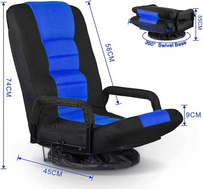 Swivel Gaming Floor Chair for Adults Teens360 Degree Video Game Chairs with Folding Adjustable BackrestLazy Sofa Lounger for TV Reading Playing Blue