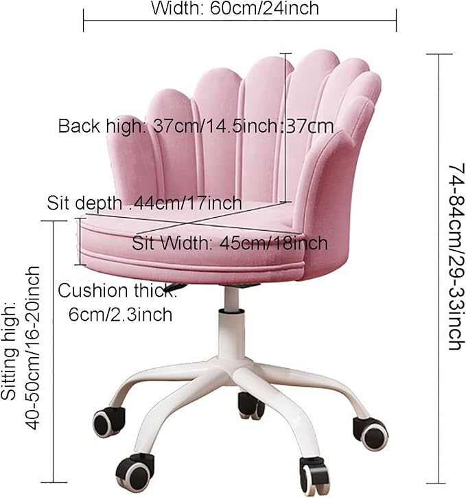 Gaming Chair Computer Chair Velvet Swivel Chair Home Cute Modern Vanity Desk Chair 360° Swivel Height Adjustable Petal Chair for Women Girls L