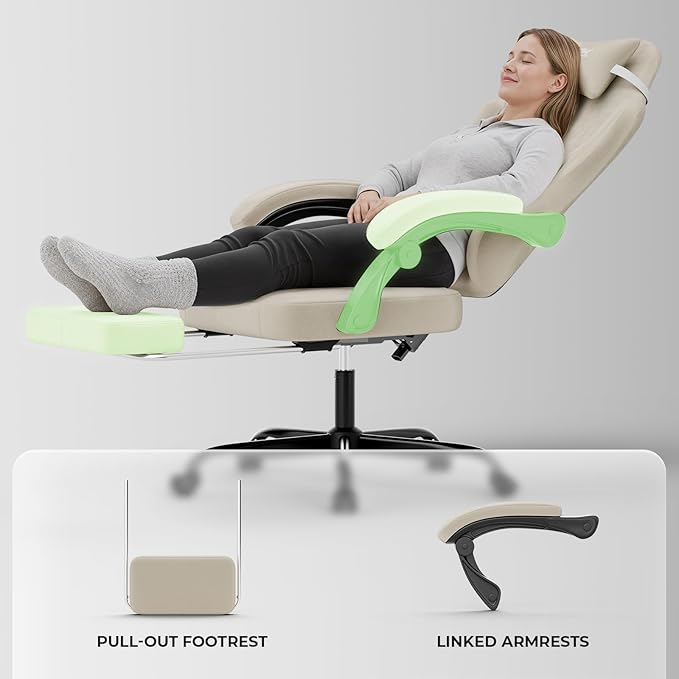 Ergonomic Gaming Chair Video Gamer Chairs Gaming Computer Chairs Gamer Chairs for Adults Massage Lumbar Support Swivel Height Adjustable Headrest Backrest Beige