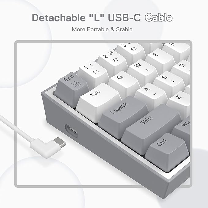 Redragon K617 Fizz 60% Wired RGB Gaming Keyboard 61 Keys Hot-Swap Compact Mechanical Keyboard w/White and Grey Color Keycaps Linear Red Switch Pro Driver/Software Supported