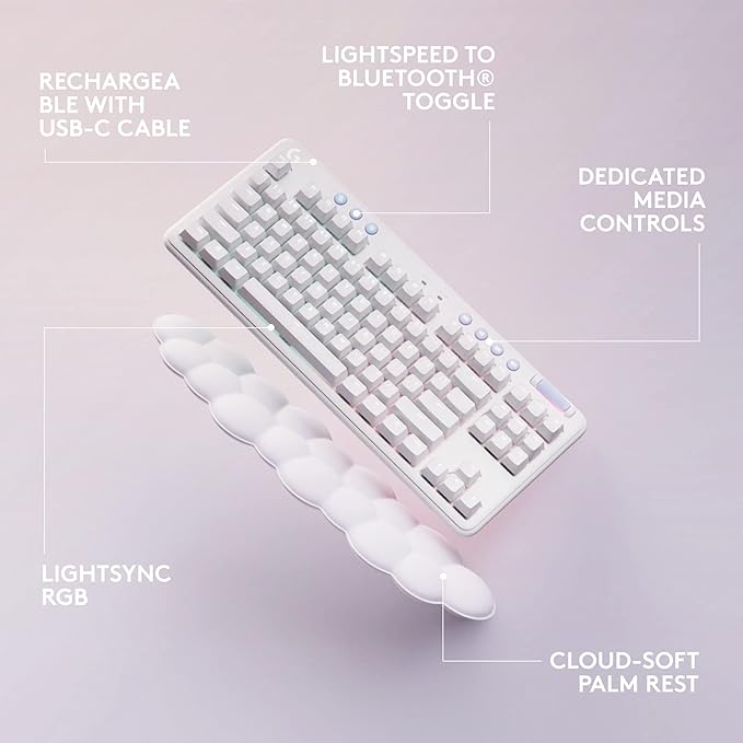 Logitech G Wireless Gaming Combo G715 Keyboard Linear + G705 Mouse Customizable LIGHTSYNC RGB Lighting Lightspeed Wireless Bluetooth PC/Mac/Laptop - White Mist