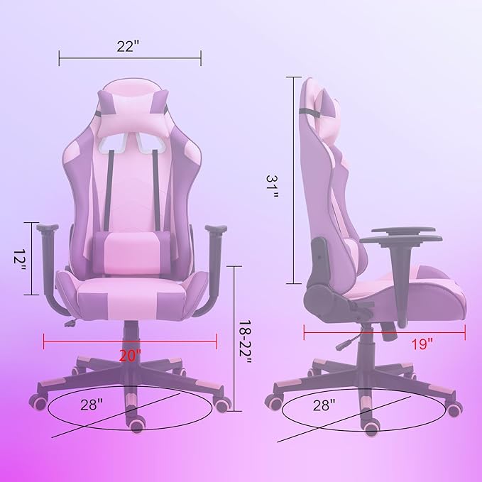 DIKEP Reclining Gaming Chair High-Back Recliner Chair with Headrest and Lumbar Support PU Leather Racing Gaming Chair with Height Adjustable and Headrest 360° Swivel Seat for Adults - Purple &amp P