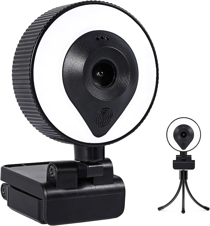 1080p Webcam AutoFocus 2K Adjustable Brightness Web Camera with Stereo Microphone and Tripod for Live Streaming Distance Education Video Conferencing Webcast As