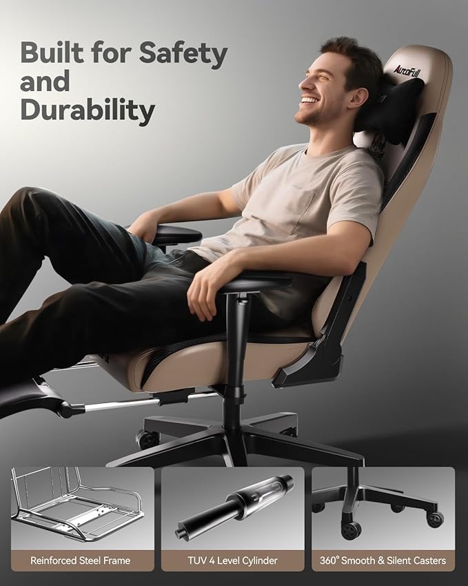 AutoFull C3 Gaming Chair Racing Style Gaming Chair with Ergonomic Lumbar SupportAdjustable High Back PU Leather PC Chair with FootrestBrown