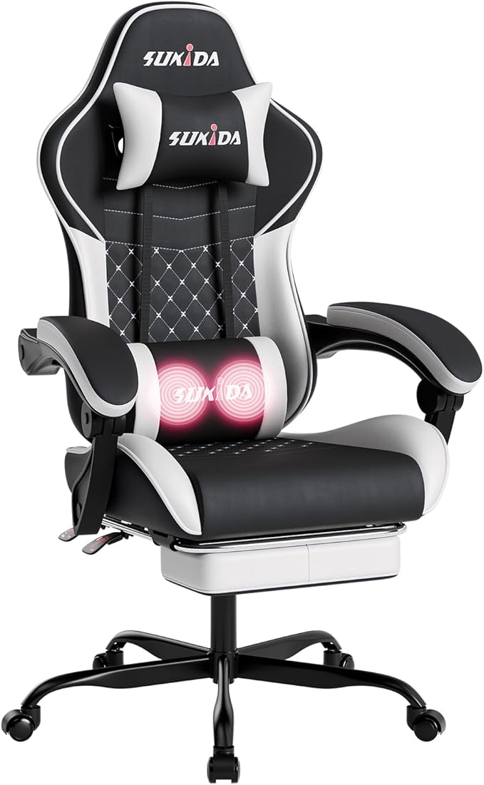 Ergonomic Video Gamer Chairs Gaming Computer Chair Gamer Chairs for Adults Massage Lumbar Support Swivel Height Adjustable Headrest Backrest