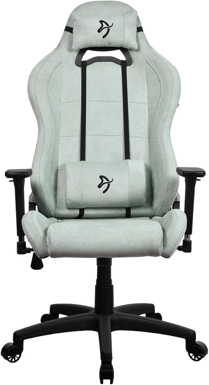 Arozzi Torretta Soft Fabric Gaming Chair Breathable Fluid-Repellent Ergonomic Office Chair with Adjustable Height 3D Armrest &amp 2 Supportive Pillows (Pearl Green)