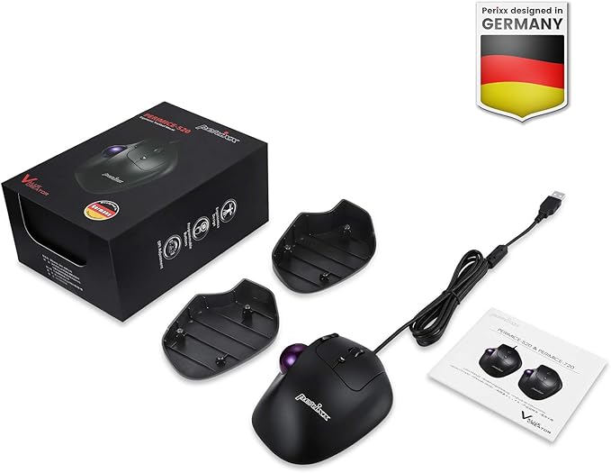 Perixx PERIMICE-520 Wired USB Ergonomic Programmable Trackball Mouse Adjustable Angle 8 Button Design Black (PM-520-11447)