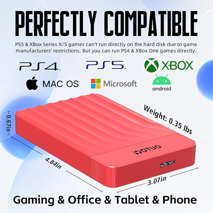 Portable External Hard Drive Storage Expansion Mobile HDD USB 3.0 for PC Mac Desktop Laptop PS4 PS5 Xbox One X/S Xbox 360 Xbox Series X/S Office &amp Game (Red 500GB)