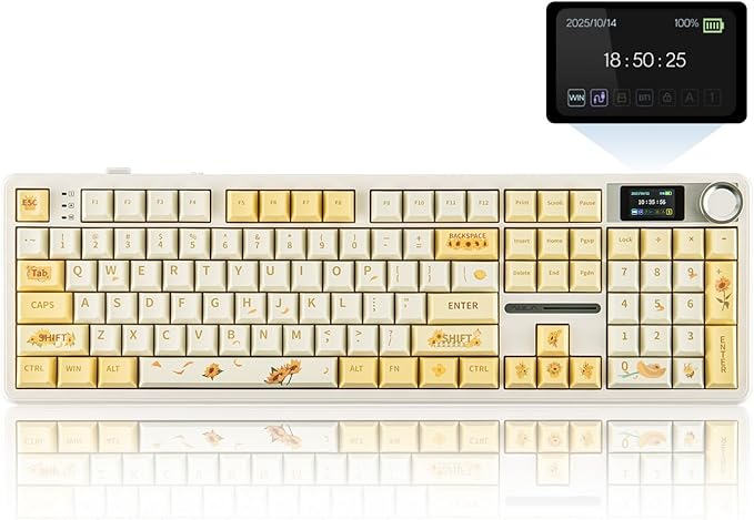EPOMAKER X Aula F108 PRO Wireless Gaming Keyboard with Screen 8000mAh Battery 104 Hot-Swappable and Programmable Keys and Knob RGB Backlight for Mac/PC/Android (Grey&ampYellow)