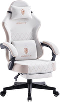 Dowinx Gaming Chair Fabric Gaming Chairs for Adults with Pocket Spring Cushions and Lumbar Support Ergonomic Massage Computer Chair with Footrest for Big and Tall Beige