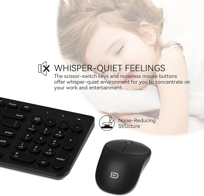 Wireless Keyboard and Mouse Combo FD iK6630 2.4GHz Cordless Cute Round Key Set Smart Power-Saving Quiet Slim Combo for Laptop ComputerTV and Mac