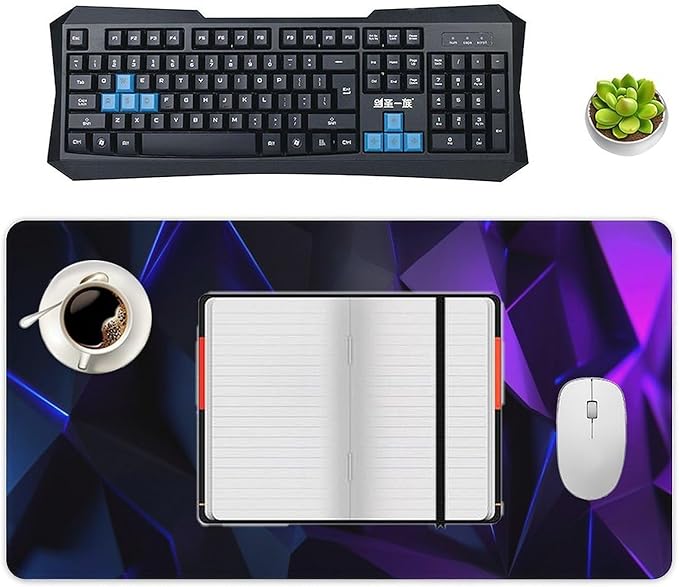 Geometric Neon Blue Purple Gaming Mouse Pad Non-Slip Rubber Base XXL Mousepad with Stitched EdgesWaterproof Washable Mouse Mat for Desk Home Office Gaming 29.5x16