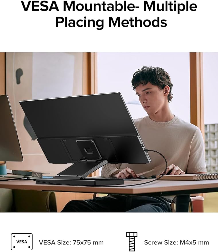 Portable Monitor 21.5 inch 120hz for Laptop FHD 1080P Portable Gaming Monitor w/VESA Stand HDR Speakers USB C Mini HDMI for Phones PC Gaming Devices Travel Second Screen for Business