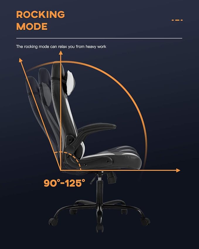 Vnewone Computer Gaming Chair Office PC Ergonomic Executive Desk Racing Rolling Swivel Task PU Leather with Lumbar Support Headrest Adjustable Armrest Massager White