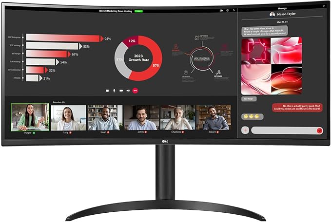 LG 34WR55QC-B 34 Curved UltraWide WQHD HDR 10 100Hz Monitor with USB Type-C 3440x1440 Curved Display 100Hz Refresh Rate AMD FreeSync Borderless Design
