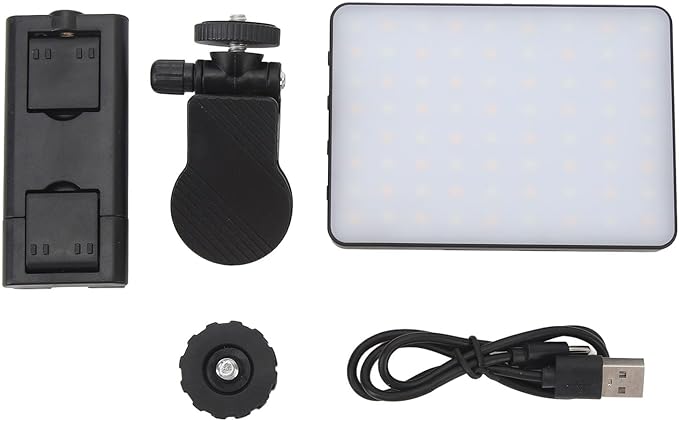 Webcam with 3 Color Temperature Stepless Dimming 3000K to 9900K Fill for Laptop Meeting LED Video with Type C Charging Video for Phone Tablet Computer