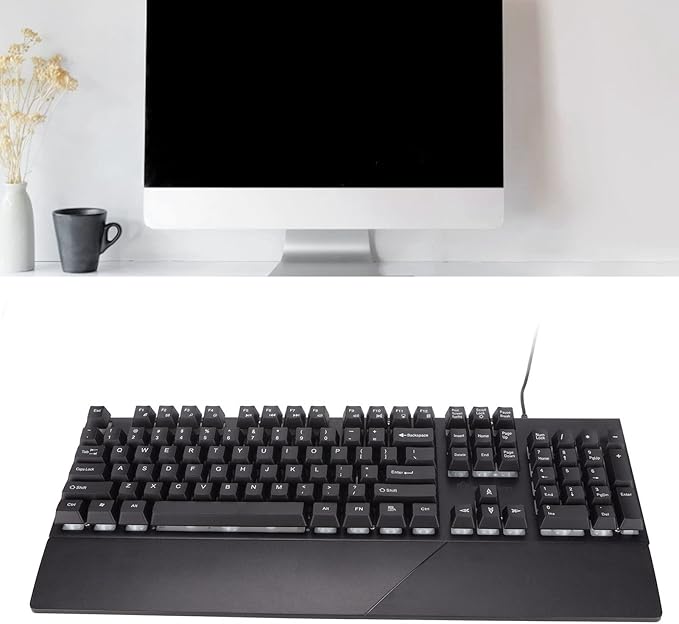 GOWENIC Mechanical Gaming Keyboard Wired RGB with Ergonomic Wrist Rest 104 Keys USB QWERTY Layout