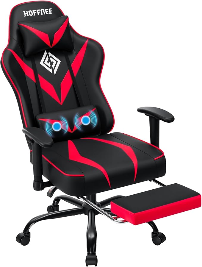 Gaming Chair with Massage Pocket Spring Cushion 155° Reclining Gaming Chair with Footrest and Adjustable Armrests Ergonomic Video Game Chairs Red and Black