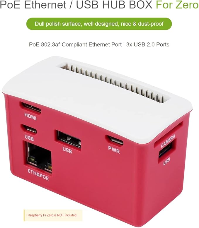 Waveshare PoE Ethernet USB HUB HAT with Box ABX Case for Raspberry Pi Zero/Zerow/2 with 1 RJ45 10/100M Ethernet Port 3 USB Ports Compatible with USB2.0/1.1 802.3af-Compliant