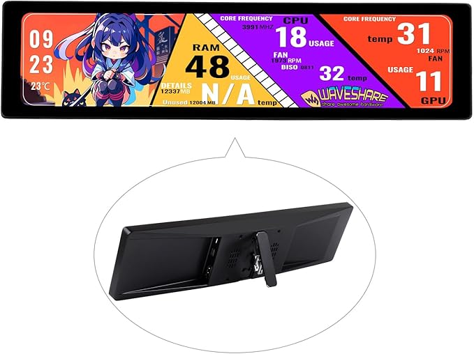 Waveshare 11.9inch IPS Display Compatible with Raspberry Pi 5/4B/3B+/3A+/2B/Zero 2W CM3+/4 5-Point TouchDriver FreeDual-Track SpeakerSoftware Brightness AdjustmentNO Touch Function
