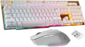 Rechargeable Gaming Keyboard Mouse Combo2.4G Wireless Backlit Mechanical Feeling Ergonomic Keyboards with Optical Mice Set for Computer Game (White)