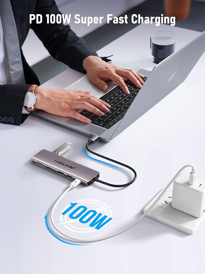Lemorele Aluminum 10-in-1 USB C Docking Station Dual Monitor w/2 HDMI 4K 4 USB3.0/USB2.0 100W PD USB-C Data SD/TF Type-C Hub Adapter for Dell XPS 13/15 for MacBook Dell HP Lenovo Yogaetc