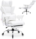 VEVOR Reclining Office Chair with Footrest Heavy Duty PU Leather Oversize Office Chair Big and Tall Executive Office Chairs with Lumbar Support Strong Metal Base Quiet Wheels White
