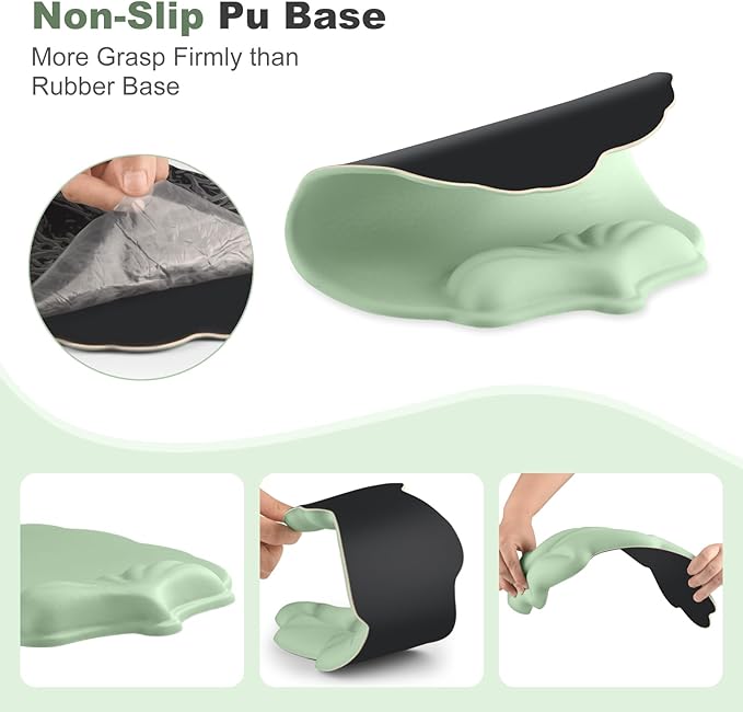 Keyboard Wrist Rest and Mouse Pad with Wrist Support Set Ergonomic Leaf Shape Mouse Pad with Non-Slip Base Pain Relief Memory Foam Mousepad for ComputerLaptopHome Office Green