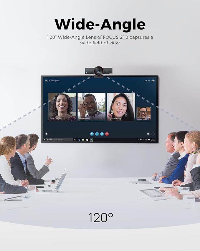 4K Webcam with AI Tracking 120° FOV Wide Angle Auto Framing 90fps 8X Digital Zoom Dual Noise-canceling Mics Video Conference Room Camera Physical Privacy Cover Zoom Certified Works for Teams