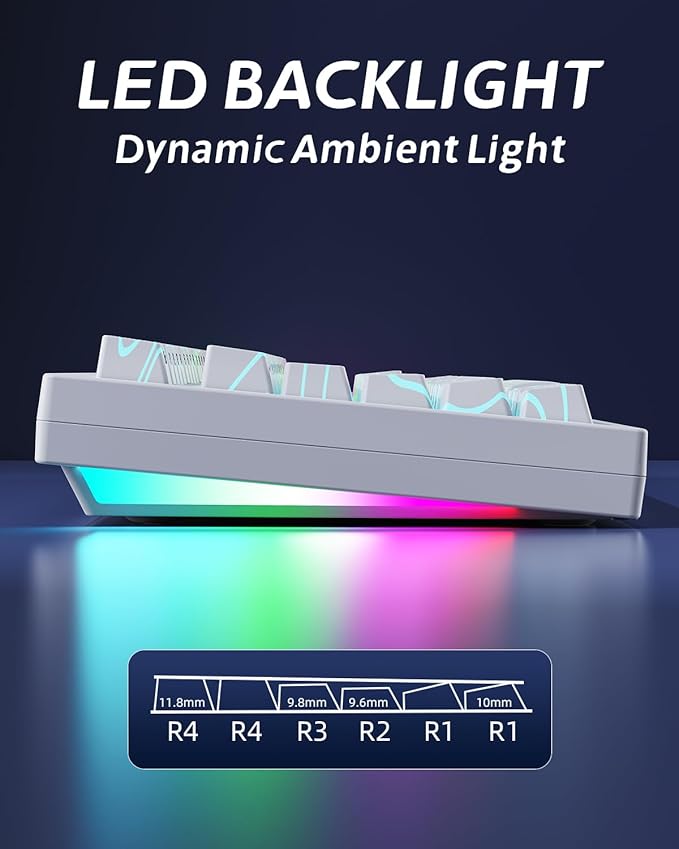ZORNHER ZH870 Wireless Gaming Mechanical Keyboard80% White Custom Creamy Sound Keyboard with Lighted Up White Topographic KeycapsCreamy Sounding Linear SwitchesHot-SwappableRGB Backlit