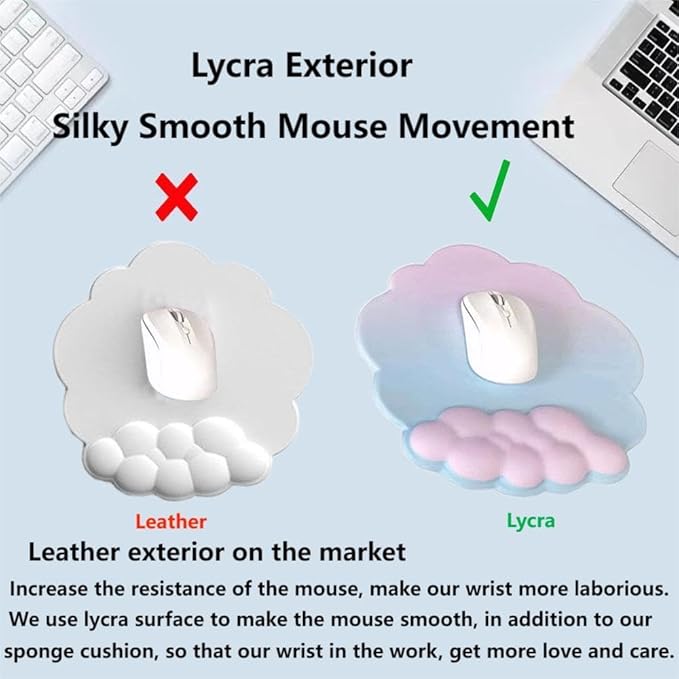 Mouse Pad with Wrist Rest -Desk Decoration-WENPIC- Ergonomic Cloud Wrist Rest - Soft and Flexible Non-Slip - Can Relieve Long-Term Office Wrist Pain - Ideal for Office Computer Laptop (B)